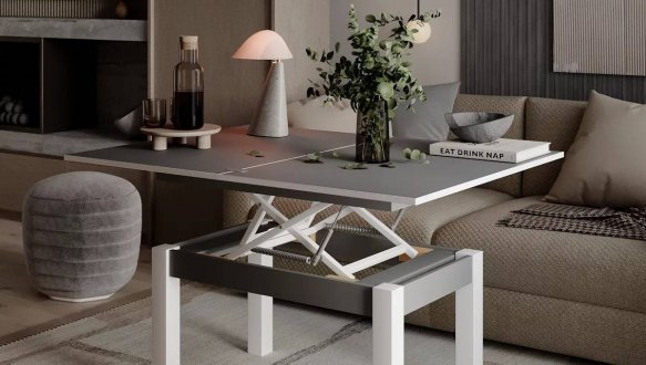 Стол-трансформер B-Fly Glass Art In Head Графит/Белые ноги/Белое стекло