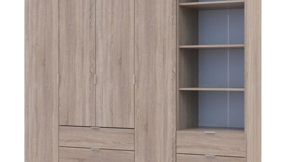 Шкаф для одежды Дорос Гелар дуб сонома 4 дверный с пеналом 215 см