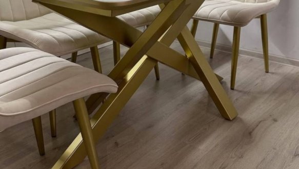 Стол кухонный раскладной золотые ножки Джем Lars / Ларс 150-190 см 2