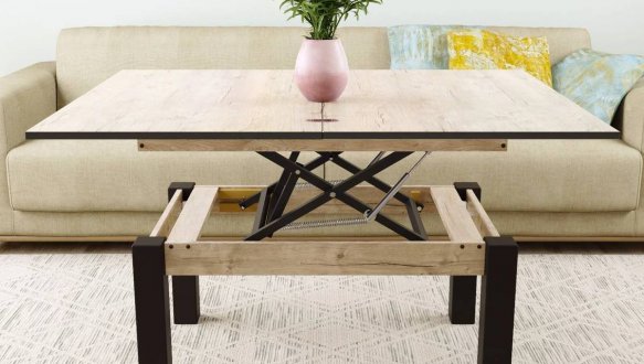 Стол-трансформер B-Fly Glass Art In Head Дуб экспрессив песочный/Венге ноги/Бежевое стекло