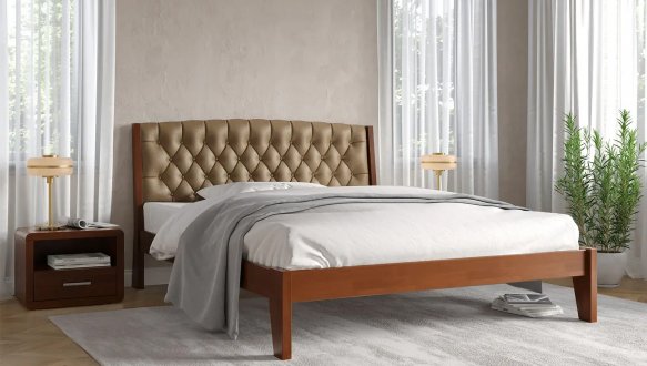 Кровать деревянная с мягкой вставкой ArborDrev Алекс Сосна / Бук