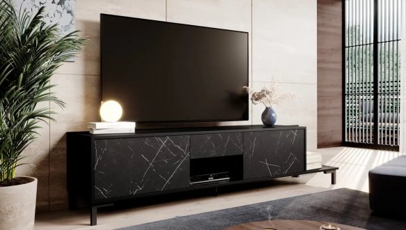 Тумба ТВ Marmo/Мармо RTV195 2D1S1K Чорний/Чорний мармур Cama Ширина 195 см 4