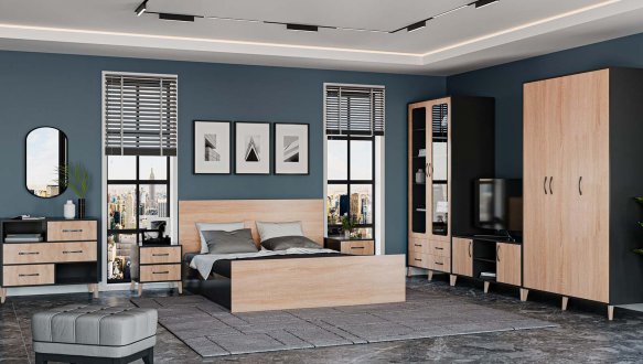 Модульная спальня Foks/Фокс Киевский Стандарт Антрацит/Дуб Сонома