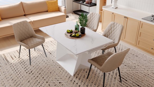 Стол Edmund (140-200 см) Snow White Matt / White legs