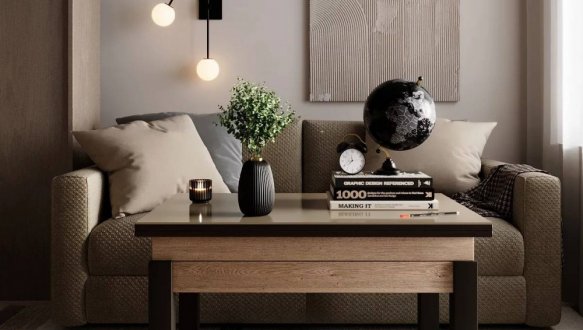 Стол-трансформер B-Fly Glass Art In Head Дуб экспрессив песочный/Венге ноги/Бежевое стекло 7