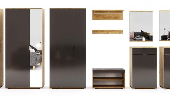 Модульная прихожая Миромарк Луна Дуб крафт / Мат лава 6