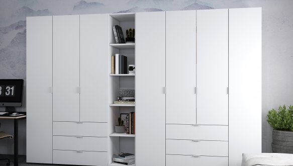 Шкаф Дорос Гелар белый с Этажеркой 7 дверной 309,4 см