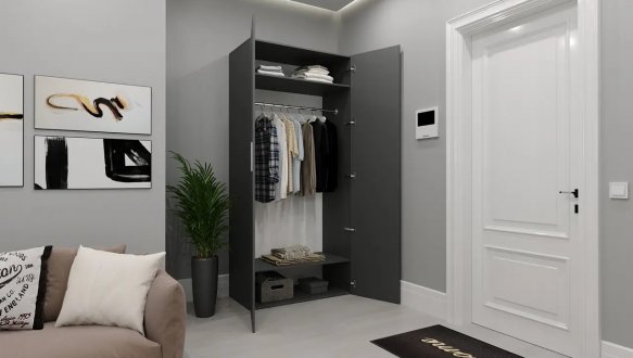 Шкаф Морели SТ0010 2 дверный антрацит с полками 100 см 2