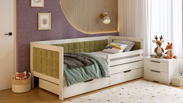 Дитяче ліжко дерев'яне з м'якою вставкою DrevKO Амелія Емаль 0