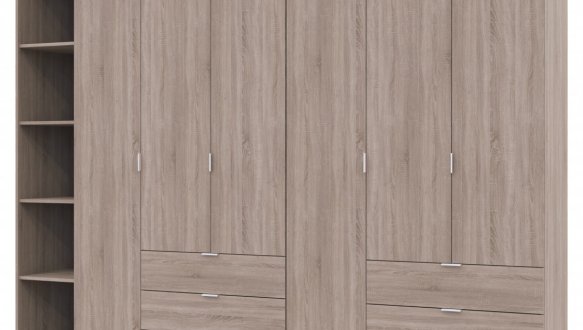 Шкаф Дорос Гелар дуб сонома с Этажеркой 6 дверной 270,6 см 2