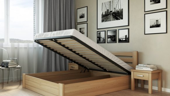 Кровать деревянная Лев Жасмин с подьемным механизмом и нишей для белья массив Бук 5