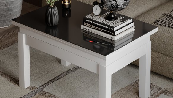 Стол-трансформер B-Fly Glass Белый бриллиант/Белые ноги/Графитовое стекло