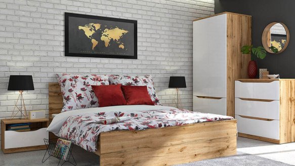 Модульная спальня Nuis/Нуис BRW Poland Дуб Вотан/Белый глянец