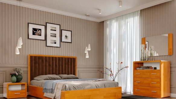 Кровать деревянная с мягкой вставкой ArborDrev Глория Сосна / Бук 6