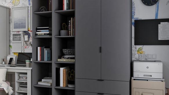 Шкаф Дорос Гелар графит с 2 Этажерками 2-х дверный 153,9 см