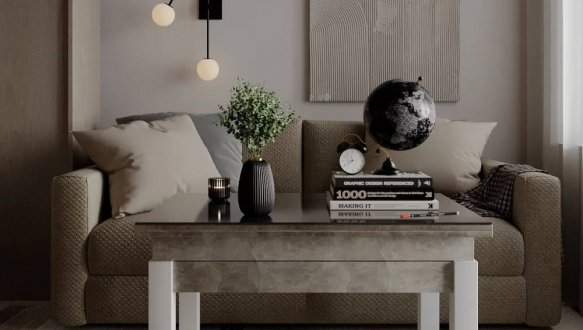 Стол-трансформер B-Fly Glass Art In Head Ателье светлый/Белые ноги/Графитовое стекло 5