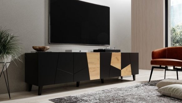 Тумба под ТВ Etna/Этна RTV200 4D Черный/Дуб вотан Cama Ширина 200 см 0