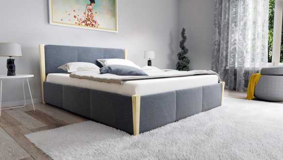 Кровать двуспальная деревянная с мягкими вставками и подьемным механизмом с нишей для белья ЧДК Сеул Щит Ольха 4