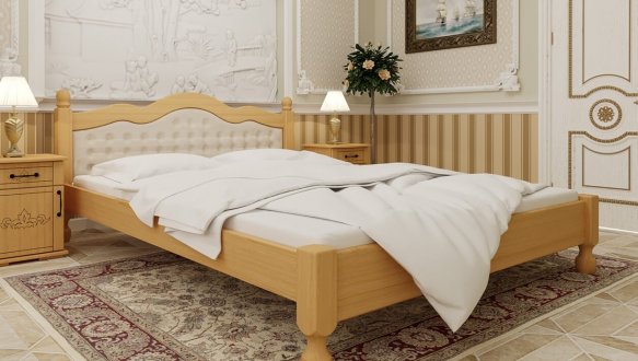 Кровать двуспальная деревянная с мягкой спинкой ЧДК Магнолия масив Вільха 3
