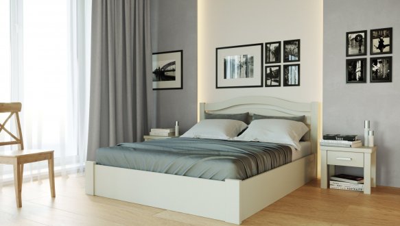 Ліжко дерев'яне Лев Афіна Нова з підйомним механізмом і нішею для білизни масив Бук Білий