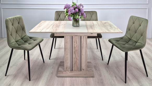 Стіл обідній POLAR D/G Інтарсіо Дуб крафт сірий / Глиняний сірий Розкладний 100/135 см 