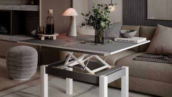 Стол-трансформер B-Fly Glass Art In Head Графит/Белые ноги/Графитовое стекло