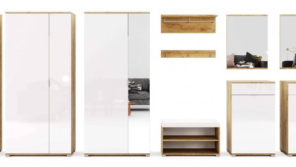 Модульная прихожая Миромарк Асти Дуб крафт / Белый глянец 3