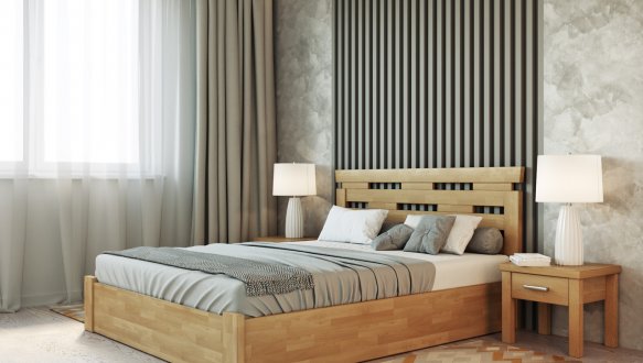 Кровать деревянная Лев Зевс с подьемным механизмом и нишей для белья массив Бук