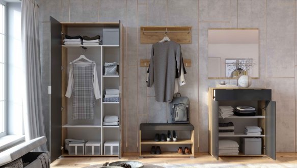 Модульная прихожая Миромарк Луна Дуб крафт / Мат лава 2