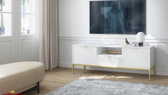 Тумба под ТВ Nova/Нова RTV154 Белый золотые ножки Perfect Home Ширина 154 см 0