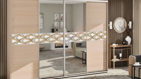 Шкаф-купе с зеркалом Комфорт мебель Модель-2 дуб золотой 4 дверный 400 см