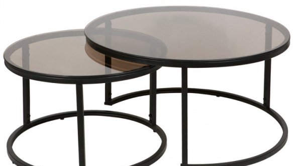 Журнальний столик FLORIDA C Інтарсіо сіре скло/чорний 80 см