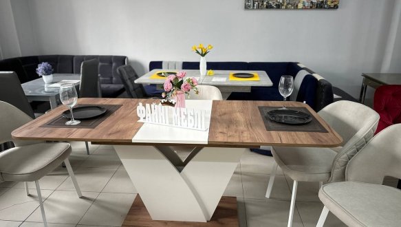 Стіл Volt Інтарсіо Дуб Крафт Табако/Мигдаль Розкладний 140/180 см 13