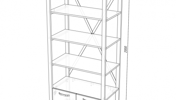 Стеллаж LOFT 900 2Д Дуб Сонома / Чёрный мат MebliRoMax 0