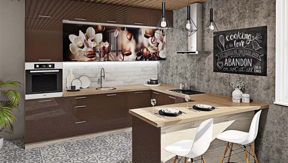 Модульная кухня Хай-тек цветная печать 19