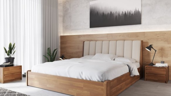 Кровать деревянная Лев Токио 50 с подьемным механизмом и нишей для белья массив Бук 1