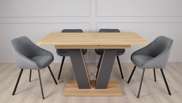 Стіл Torino Wood/Торіно Вуд Інтарсіо Блеквуд Ячмінний/Графіт Розкладний 140/180 см 1