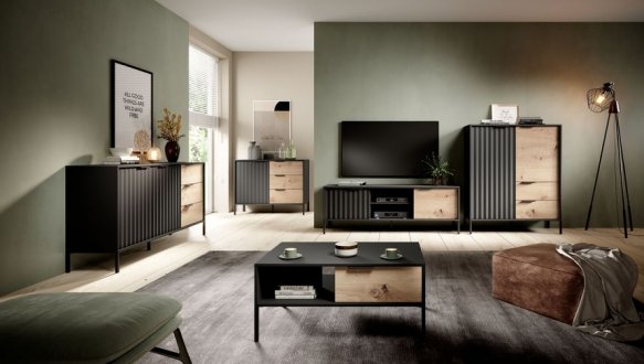 Модульная гостиная Черный/Дуб артизан Rave