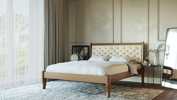 Кровать деревянная с мягкой вставкой Лев Монако 50 массив Бук