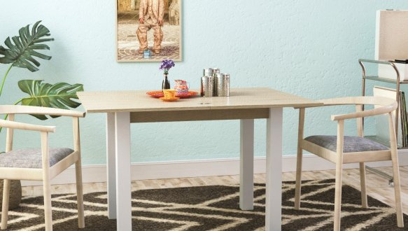 Стол-трансформер Dinner Glass Белый бриллиант/Белые ноги/Белое стекло