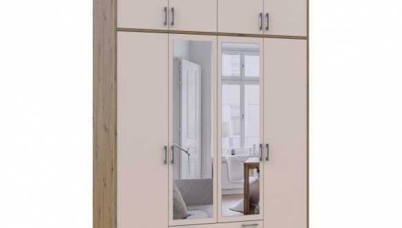 Шкаф для одежды Дорос Ронди кашемир с высокой антресолей и зеркалом 4-дверный 160 см 3