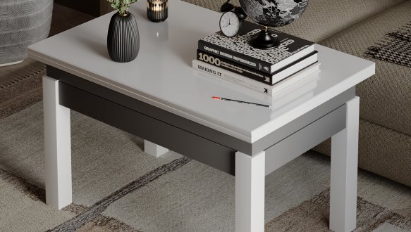 Стол-трансформер B-Fly Glass Графит/Белые ноги/Белое стекло