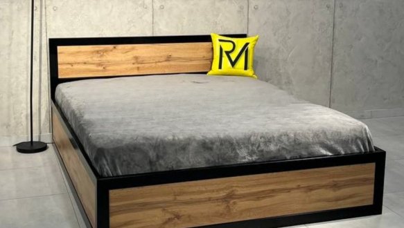 Кровать LOFT 160×200 + подъёмный механизм Дуб Сонома / Чёрный мат MebliRoMax