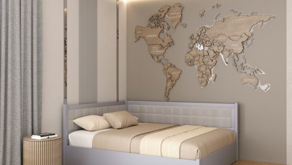 Ліжко двоспальне дерев'яне Лев Мілвокі з підйомним механізмом та нішею для білизни Щит бука 1