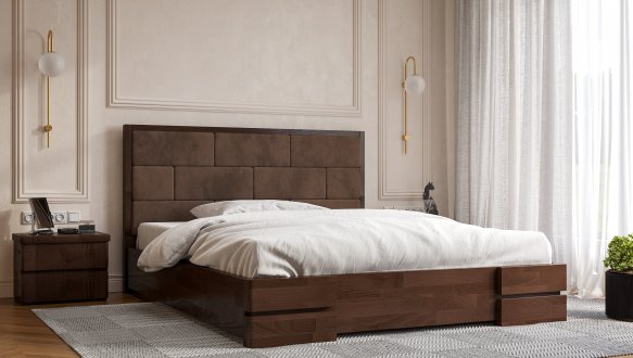 Ліжко дерев'яне з м'якою вставкою ArborDrev Тоскана з підйомним механізмом та нішею для білизни Сосна / Бук