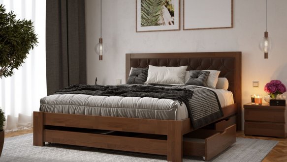 Ліжко дерев'яне з м'якою вставкою ArborDrev Симфонія Люкс Сосна / Бук