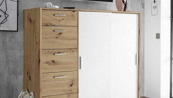 Комод Кейс 2дв 5ящ Дуб артизан / Белый Миромарк 0