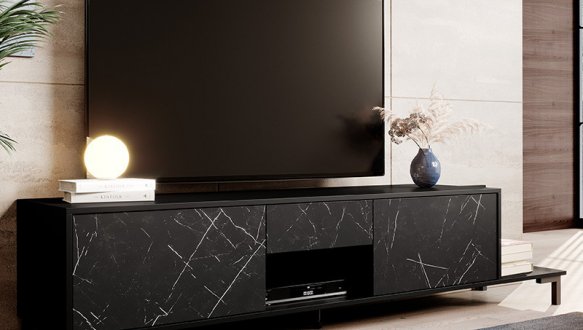Тумба ТВ Marmo/Мармо RTV195 2D1S1K Чорний/Чорний мармур Cama Ширина 195 см