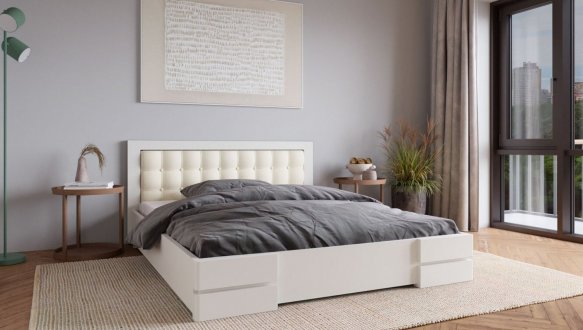 Ліжко дерев'яне з м'якою вставкою ArborDrev Регіна Сосна / Бук Білий 2