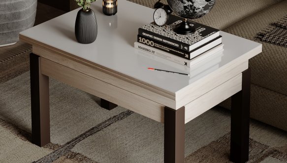 Стол-трансформер B-Fly Glass Гикори рокфорд светлый/Венге ноги/Белое стекло